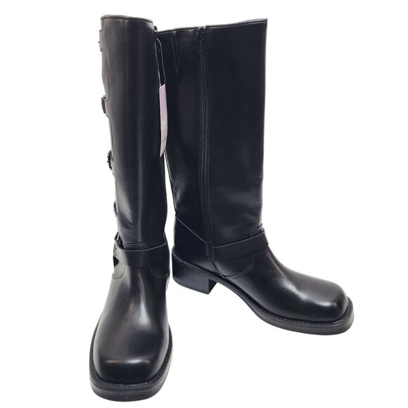 Black Wild Fable Buckle Strap Knee-High Boots Size 10 Womens Faux Leather - Picture 3 of 8